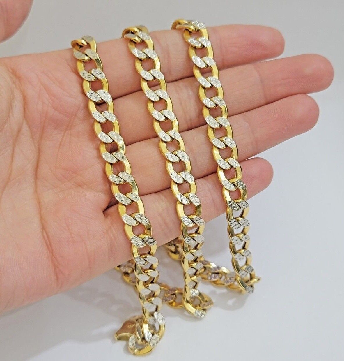 Real 10k Yellow Gold Chain Curb Link Necklace 8mm 18-30 Inch Diamond Cut Twotone