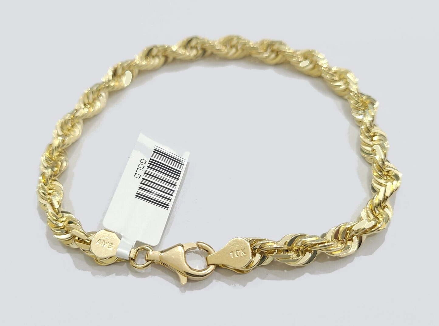 Real 10k Yellow Gold Bracelet 6mm Rope Bracelet Solid 8 inch 10kt Diamond Cuts