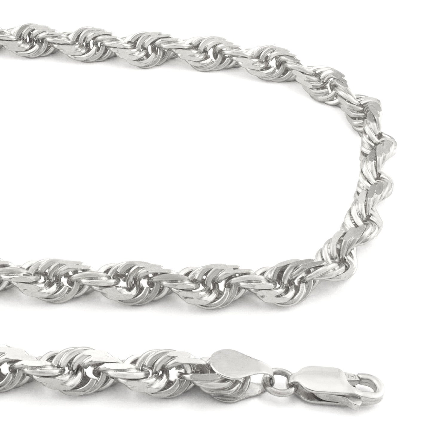 Real 10K White Gold Rope Chain 6mm  Necklace  20-24'' Inches Lobster Lock 10kt