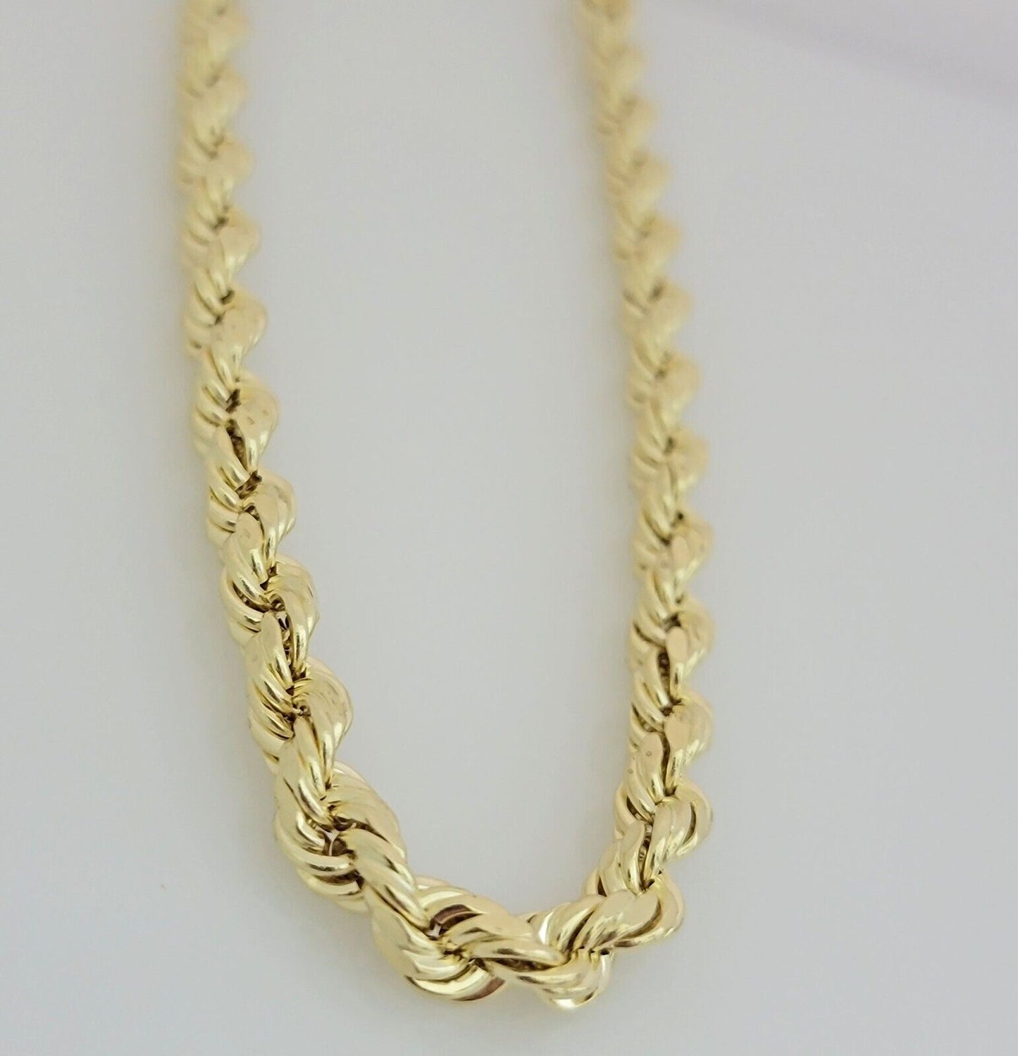 10K Yellow Gold Rope Chain Necklace 7mm 22 Inch REAL 10kt Diamond Cuts For Mens