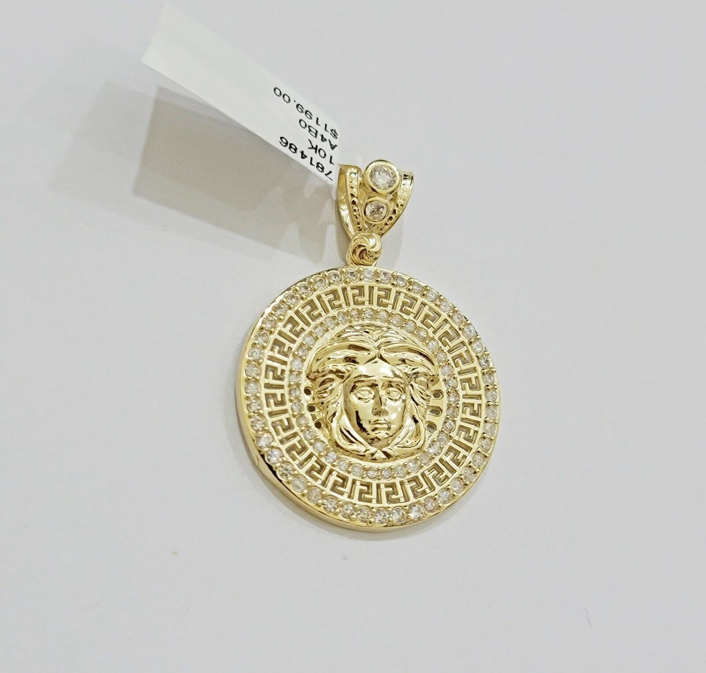 Real 10k Yellow Gold Charm Pendant Medusa Head 1.5" With Stones 10kt for Chain