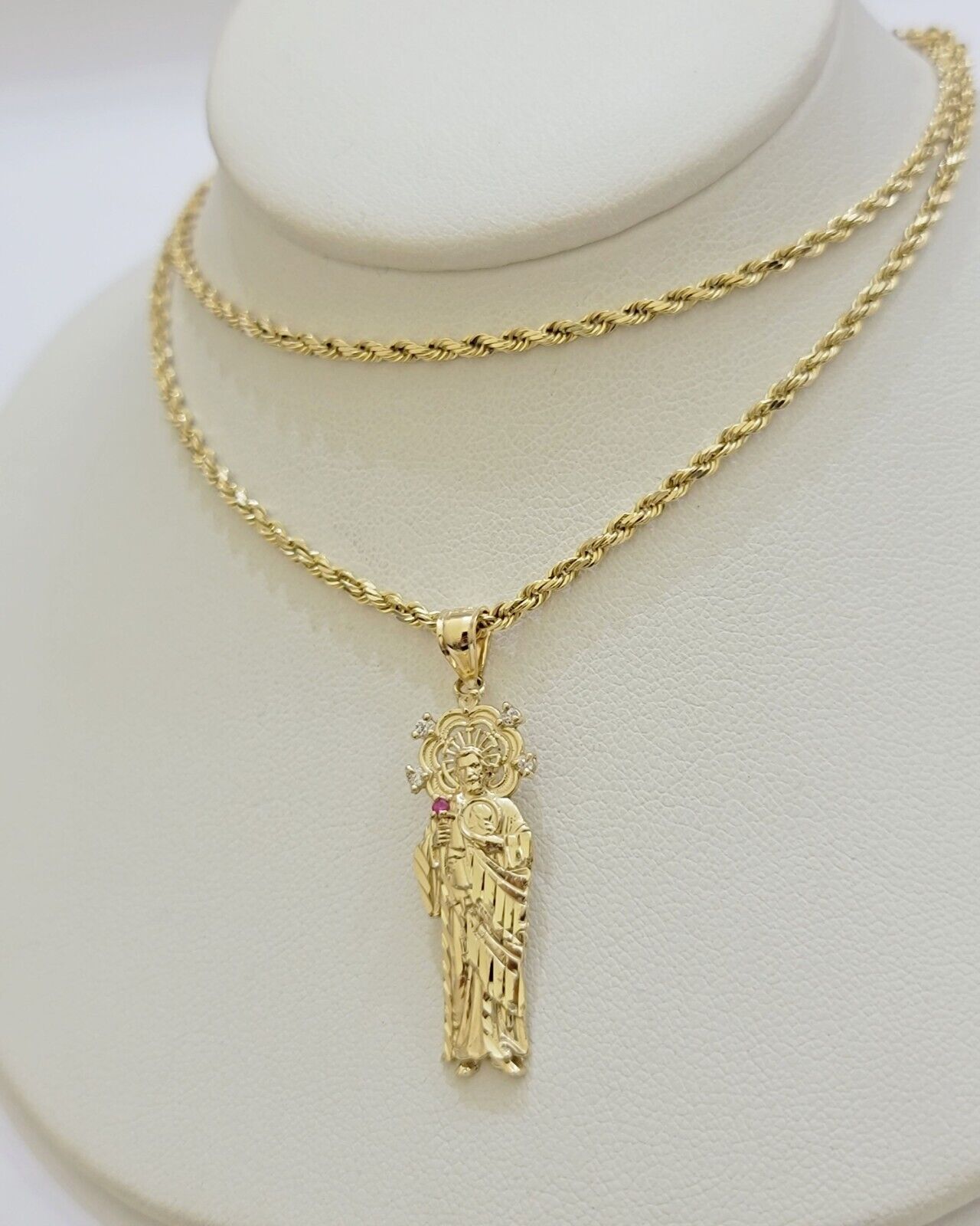 REAL 10k Gold Pendant & Solid Rope Chain Necklace 18" - 24 Inch Saint Jude Charm