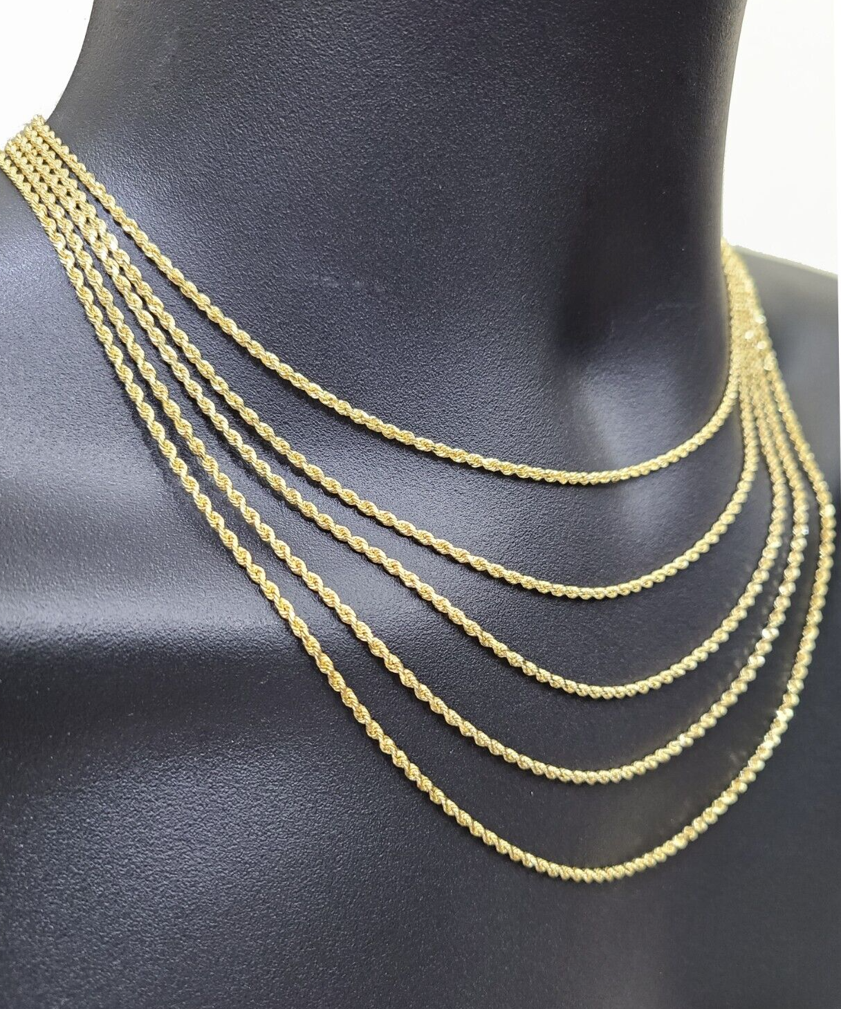 Solid 18k Gold Rope Chain Necklace 2mm 20'' Inch Real Men Women, 18ktYellow Gold