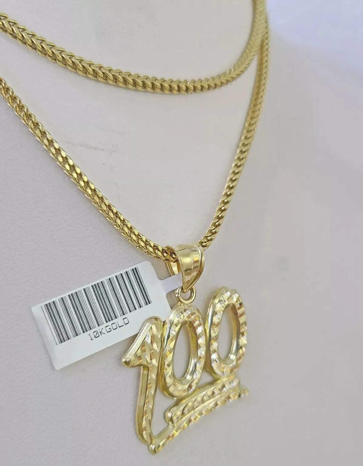 Real 10k Gold Franco Chain Necklace With 100 Sign Charm Pendant SET 18-26 inch