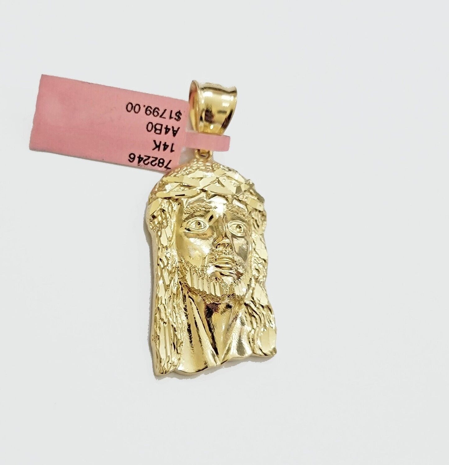 Real 14k Gold Charm Pendant Jesus Head 14kt Yellow Gold For Men Diamond Cuts