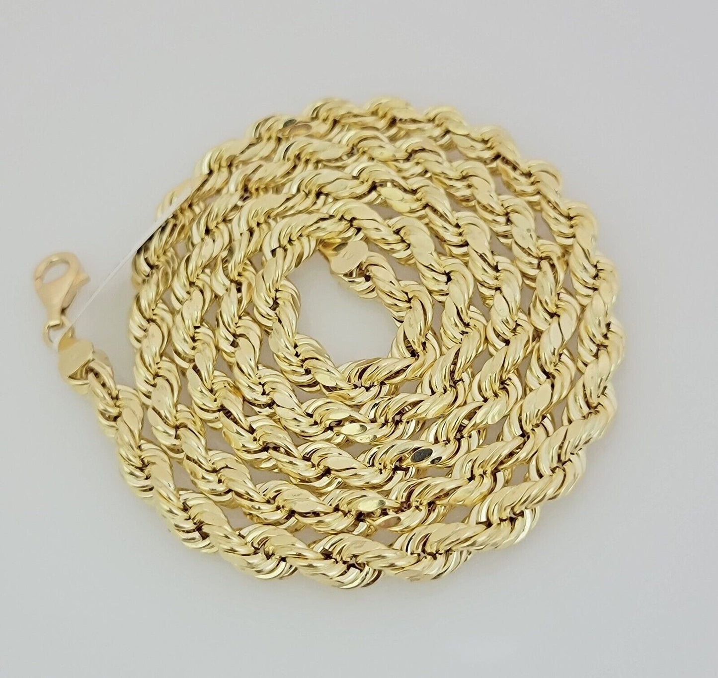 10K Yellow Gold Rope Chain Necklace 7mm 26 Inch REAL 10kt Diamond Cuts, Men's