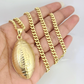 10k Foot Ball Charm Miami Cuban Chain Pendant Set 5mm Necklace Yellow Gold