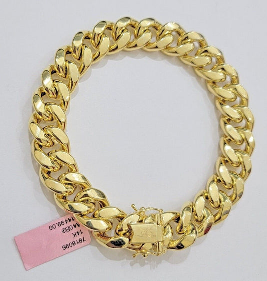 13mm 14k Gold Bracelet Miami Cuban Link 7.5"- 10 Inch Mens Real 14kt Yellow Gold