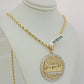 Real 10k Gold Rope chain Last supper Charm Pendant SET Solid Necklace 4mm 28Inch