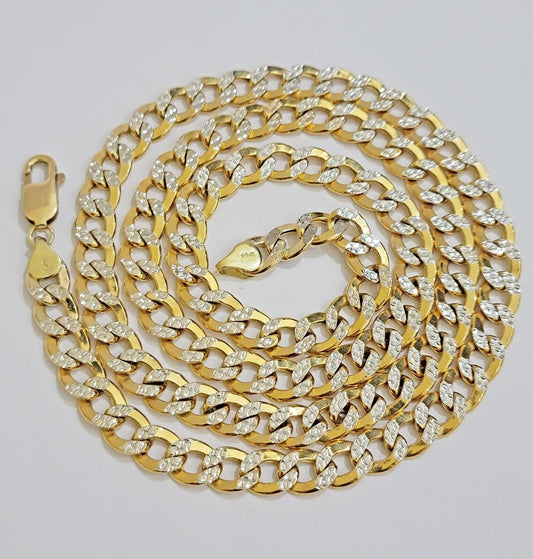 Real 10k Yellow Gold Chain Curb Link Necklace 8mm 26 Inch Diamond Cut Two-tone