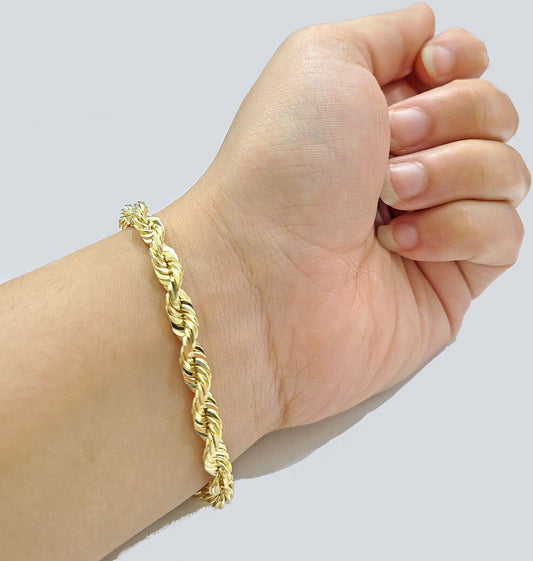 Real 10k Yellow Gold Rope Bracelet 9 Inch 5mm SOLID Diamond Cuts Men Women 10KT