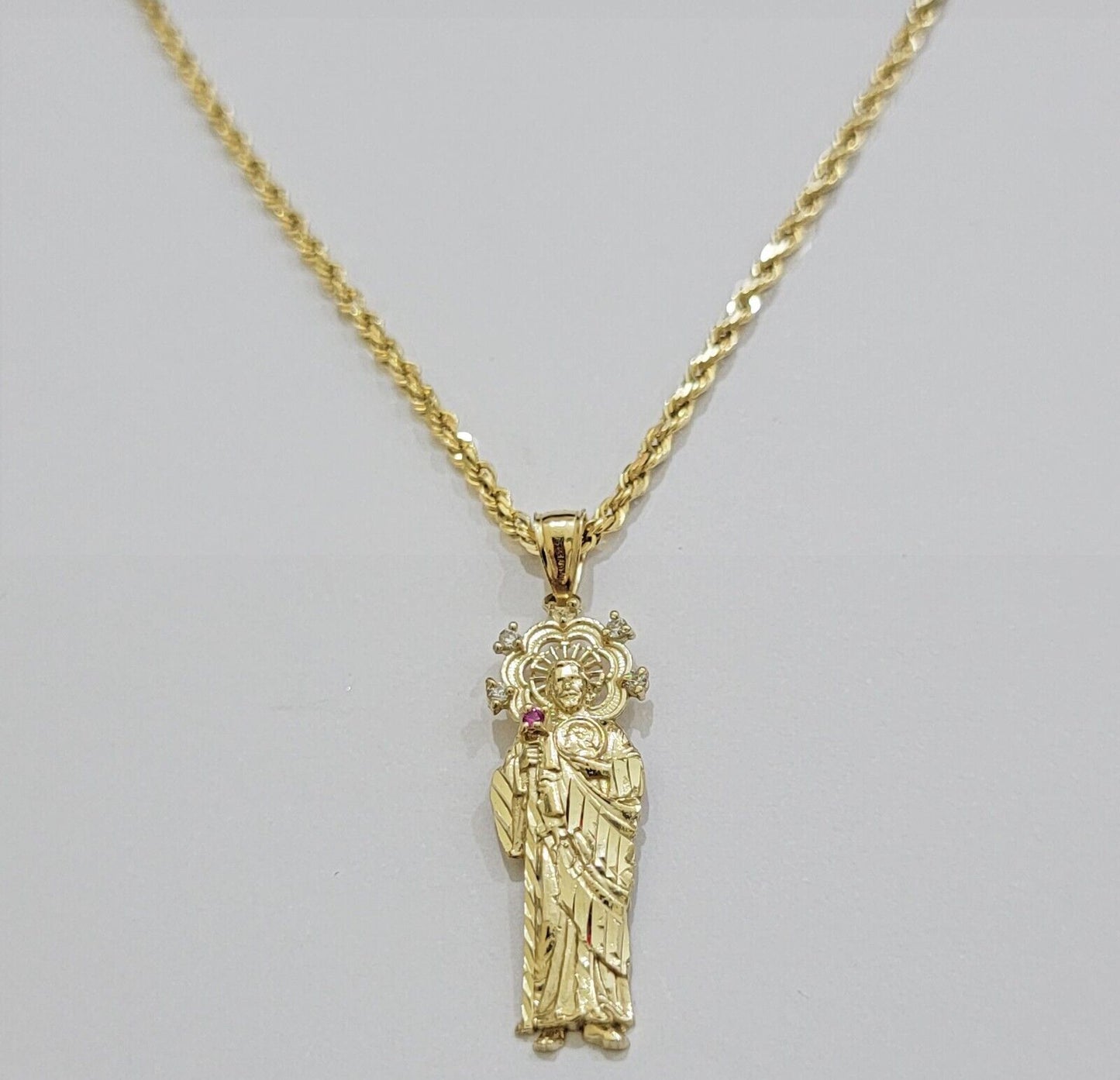 REAL 10k Gold Pendant & Solid Rope Chain Necklace 18" - 24 Inch Saint Jude Charm