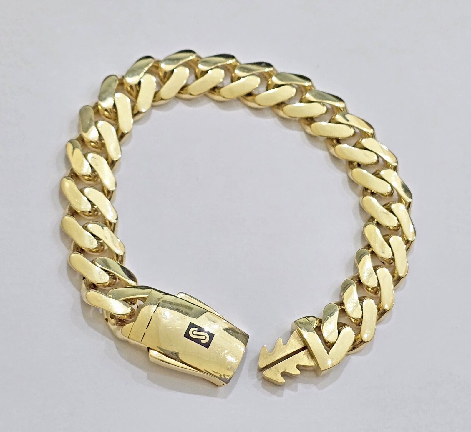 Real 10k Yellow Gold Bracelet 13mm 7.5 Inch Royal Monaco Cuban Link Men Box Lock