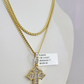 10K Solid Gold Miami Cuban Chain SET Diamond Jesus Cross Charm 18"-26" 2.5mm
