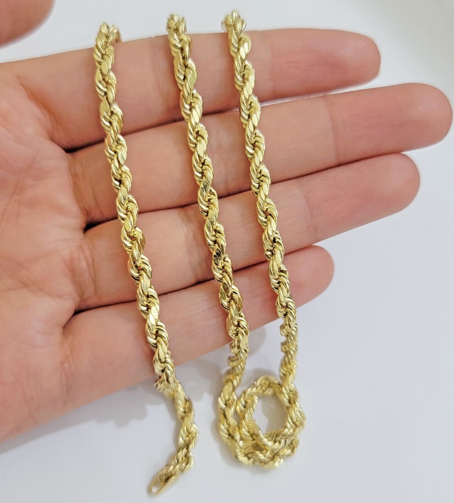 Real 10k Yellow Gold Rope Chain Necklace 4mm 18-28 Inch Diamond Cut Me – G  Bar