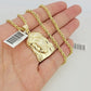 Real 10k Gold Rope Chain Jesus Head Charm Pendant Set 3mm Necklace 18"-26" SOLID