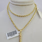 10k Gold Initial I Charm Rope Chain 16"-26" 2.5mm SET Necklace Alphabet Pendant
