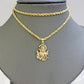 Real 10k Yellow Gold Rope Chain Charm Jesus Head Pendant SET 3mm Necklace