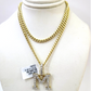10K Gold Miami Cuban Chain M Diamond Initial 18"-24" 2mm Pendant Necklace SET