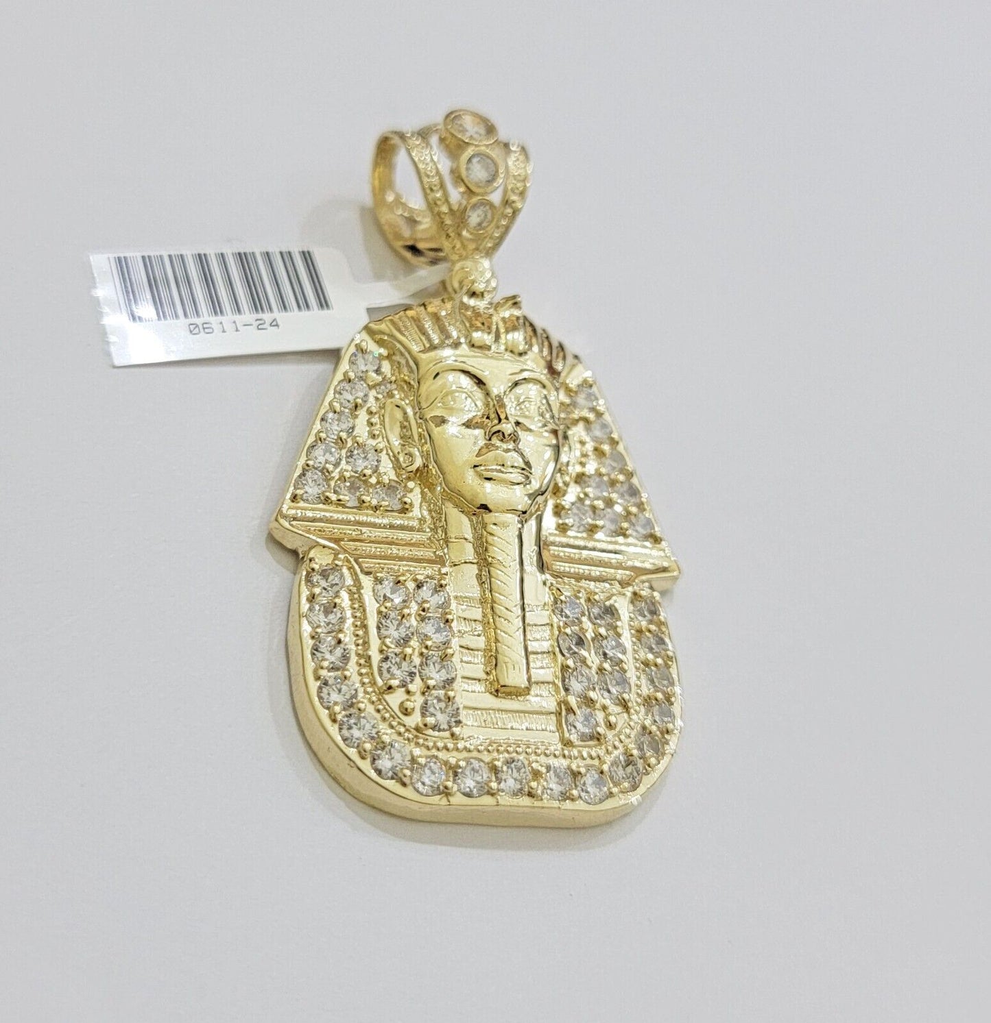 Real 10k Yellow Gold Pharaoh Head Charm Pendant 2.5"  10kt With Stones for Men's