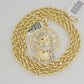 Real 10k Gold Chain Pendant SET Jesus Head Charm Solid Rope Necklace 4mm 24 Inch