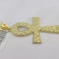 10k Yellow Gold Nugget Ankh Charm Pendant 2.75 Inch For Men's REAL 10KT Gold