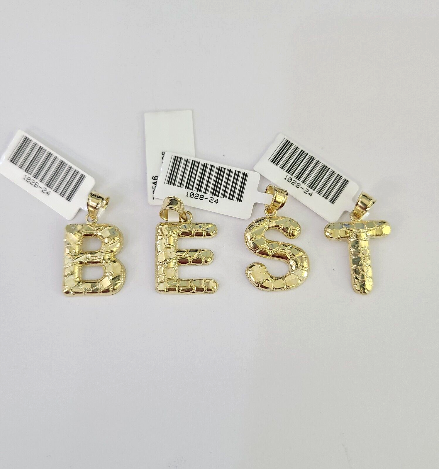 10k Yellow Gold Initials Charm Pendant A-Z Nugget Alphabets Men Women Real