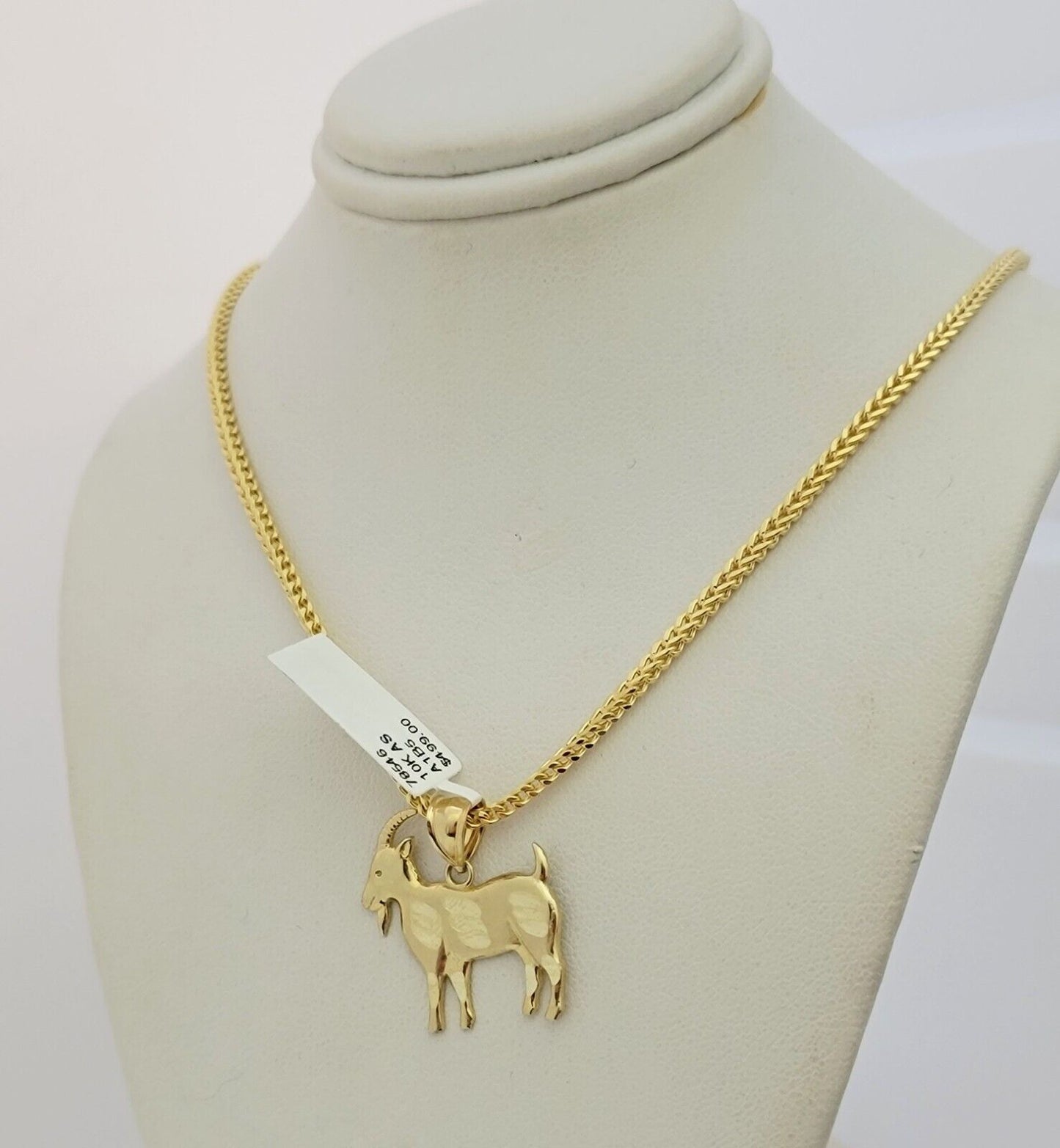 Real 10k Gold Chain Pendant SET Franco Necklace GOAT Charm 2.5mm 18"-24 Inch