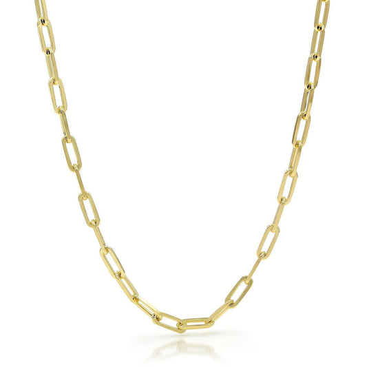 Real 10K Yellow Gold Paper Clip Chain 4mm Necklace 16''-24'' Inch Lobster Lock