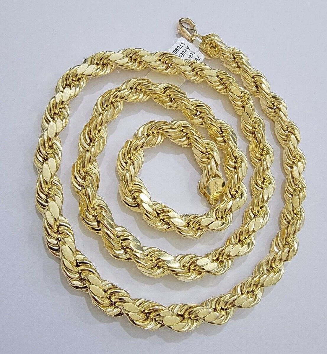 Real 10k Yellow Gold 8mm Rope Chain Necklace 18 in- 30 Inch Diamond Cuts 10kt