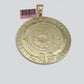 Real 14K Yellow Gold Aztec Calendar Charm Solid Pendant For Chain 14KT Necklace