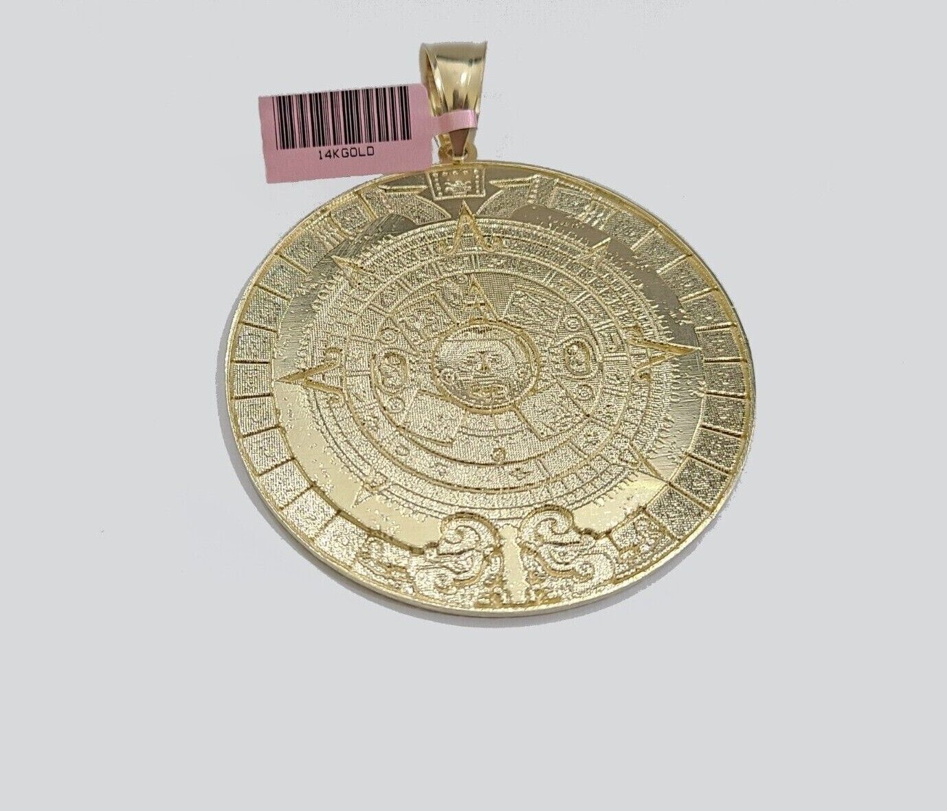 Real 14K Yellow Gold Aztec Calendar Charm Solid Pendant For Chain 14KT Necklace