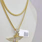 10K Solid Gold Miami Cuban Chain SET Diamond Money Bag Wing Charm 18"-26" 2.5mm