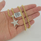 10k Gold Byzantine Chain Necklace Diamond Star charm Pendant SET REAL 10kt Men's