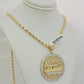 Real 10k Gold Rope chain Last supper Charm Pendant SET Solid Necklace 4mm 22Inch