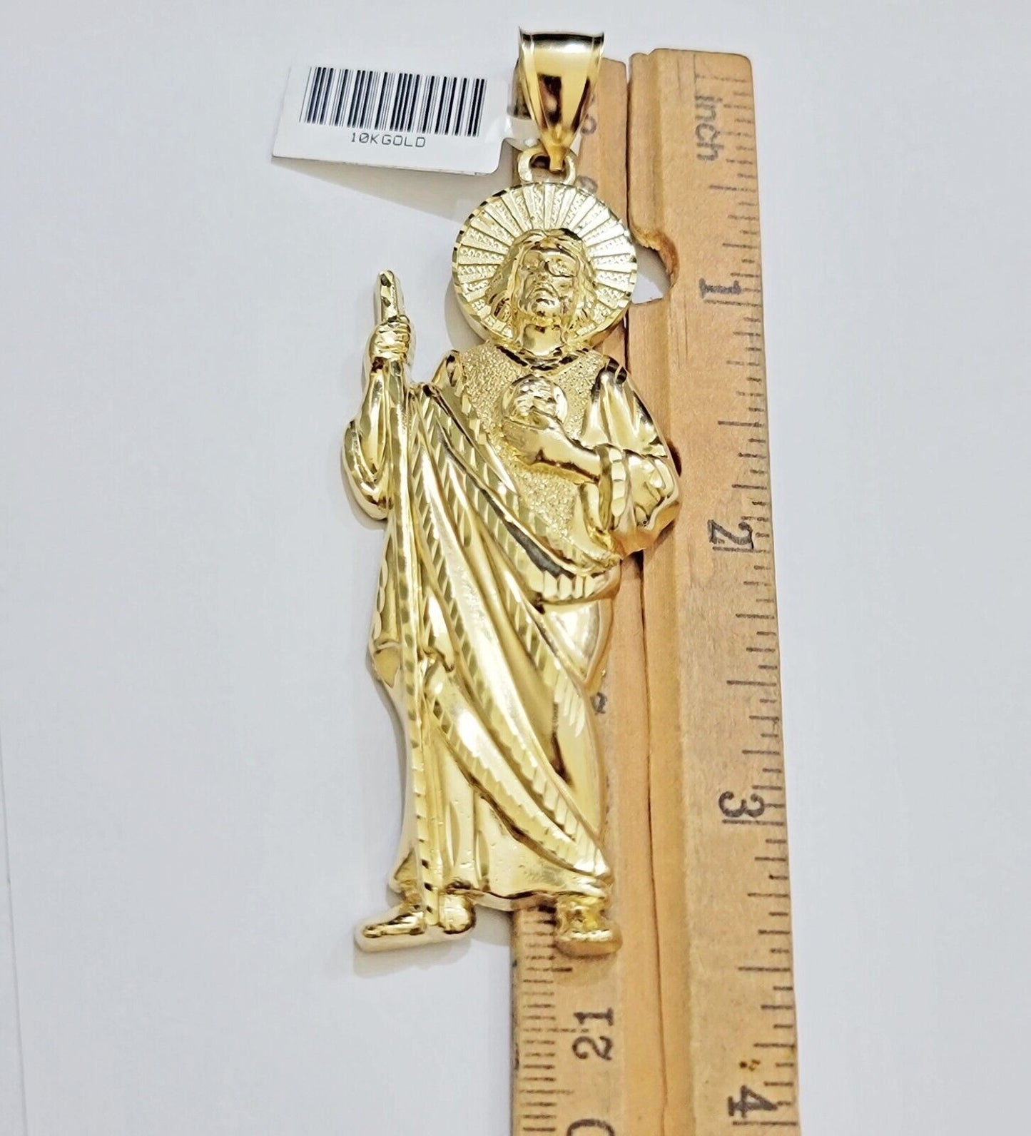 Real 10k Yellow Gold Charm Saint Juda Pendant Men's 3.5 Inch Jude the Apostle