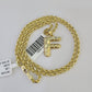 10k Gold Initial F Charm Rope Chain 16"-26" 2.5mm SET Necklace Alphabet Pendant