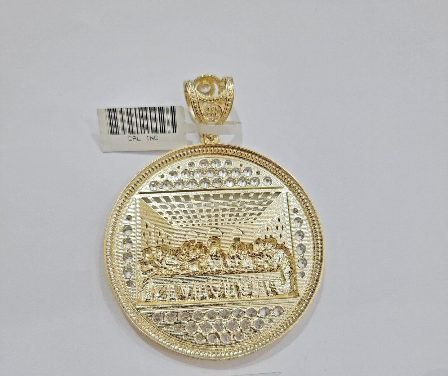 Real 10k Gold Charm Pendant Last Supper 2.5 Inch 10kt Yellow Gold For Mens Chain