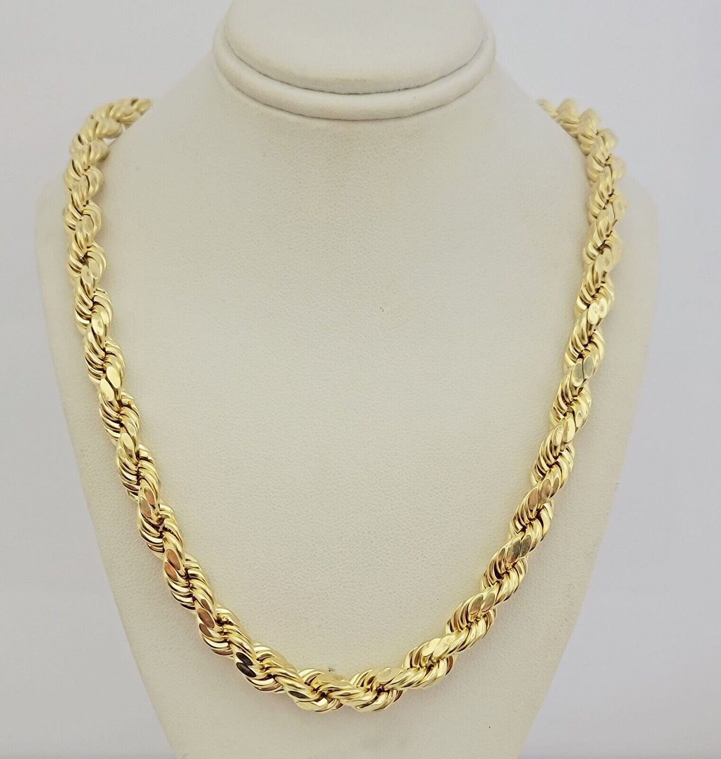 10K Yellow Gold Rope Chain Necklace 8mm 24 Inch REAL 10kt Diamond Cuts For Mens