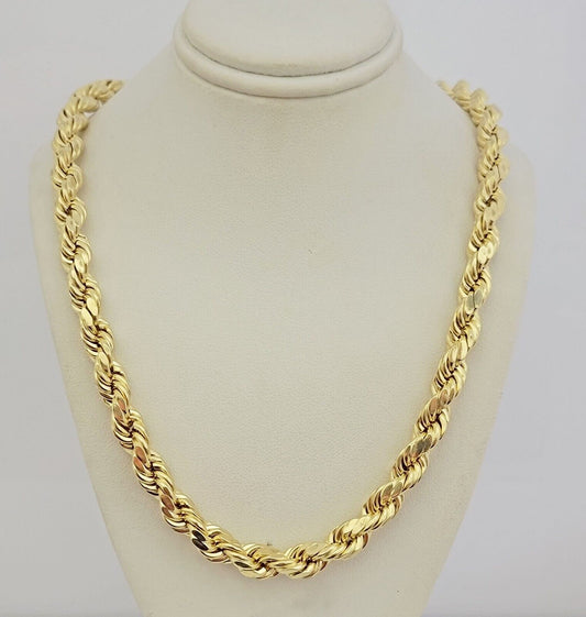 10K Yellow Gold Rope Chain Necklace 8mm 24 Inch REAL 10kt Diamond Cuts For Mens