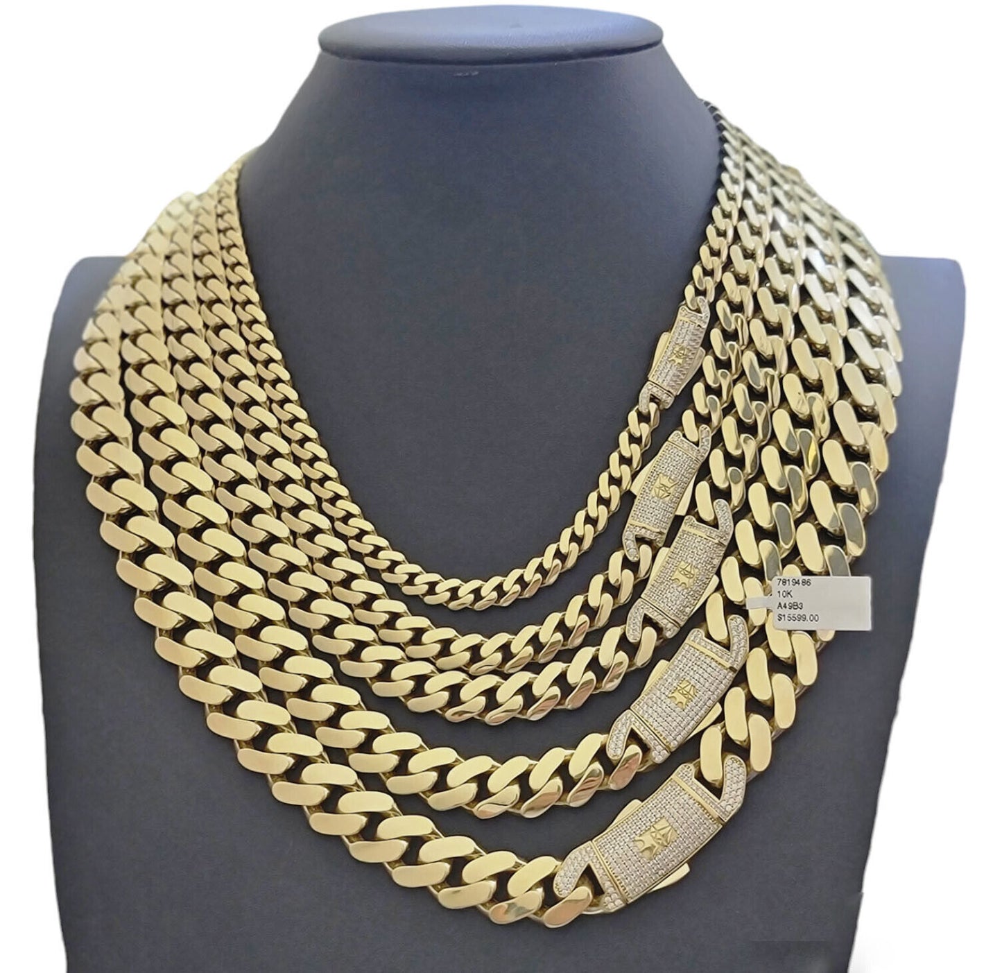 Real 10k Gold Link Chain Necklace Royal Cuban Monaco 7mm 8mm 9mm 11mm 13mm 15mm