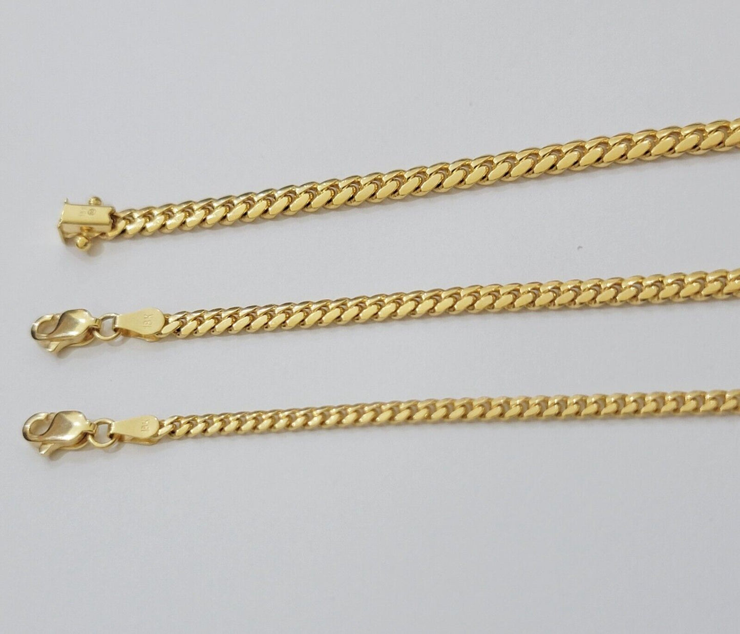 Real 18k Gold Chain Necklace Miami Cuban Link 2.5-4mm 18-26 Inch SOLID Men Women