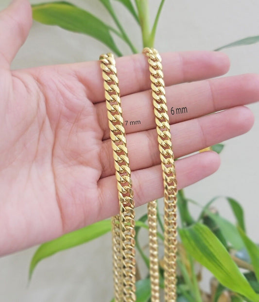 10k Yellow Gold Miami Cuban Link Chain Box Necklace 6mm 7mm 20-24 Inch Real SALE