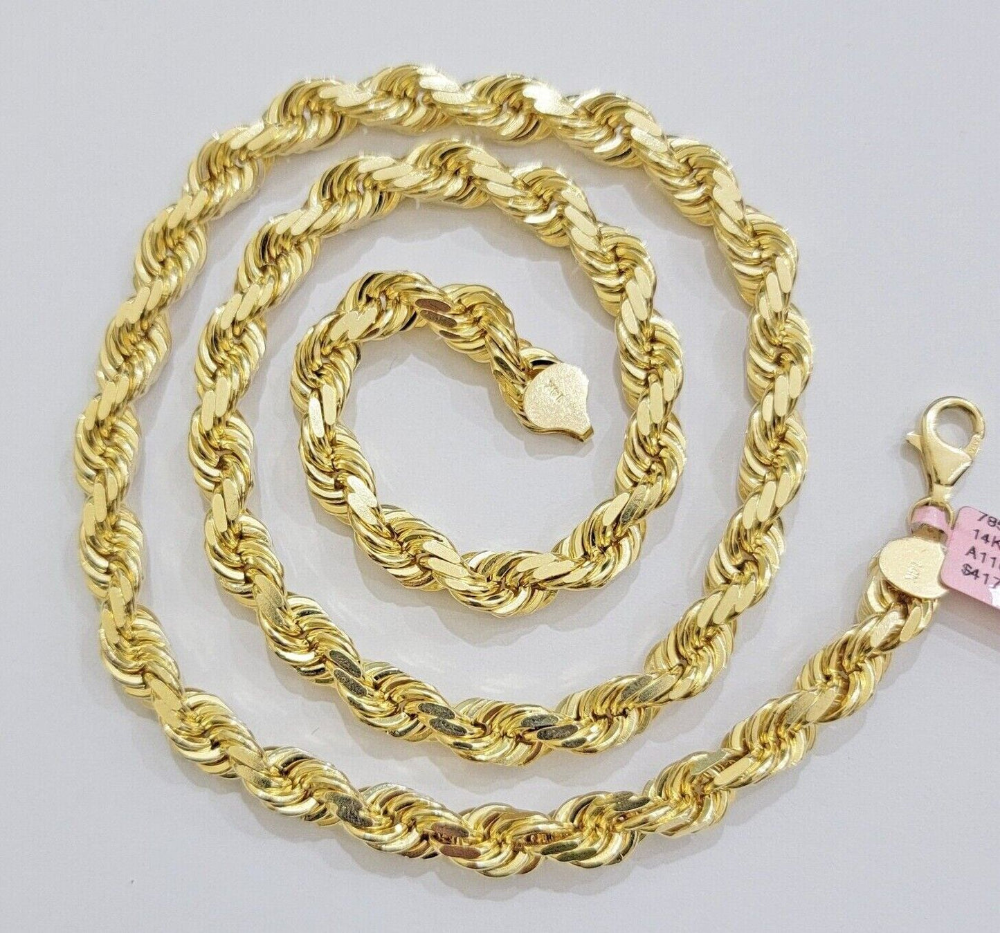 Real 14k Gold Rope Chain Necklace 28 Inch 8mm Mens Diamond cut SOLID 14KT Yellow