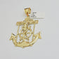 Real 10k Yellow Gold charm Pendant Anchor Cross 2.5 Inch For Men's 10KT / CAL
