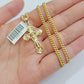 Real 10k Gold Necklace Chain Jesus Cross Charm Pendant SET 3mm Miami Cuban Link