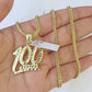 Real 10k Gold Franco Chain Necklace With 100 Sign Charm Pendant SET 18-26 inch