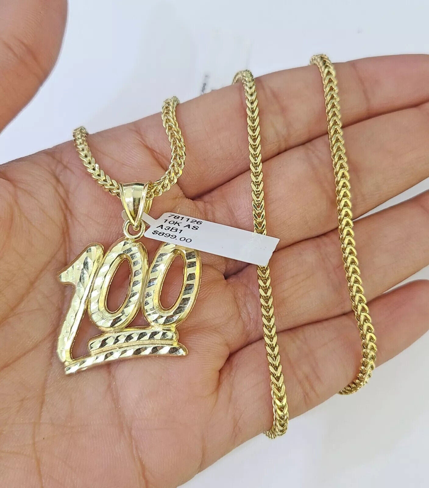 Real 10k Gold Franco Chain Necklace With 100 Sign Charm Pendant SET 18-26 inch