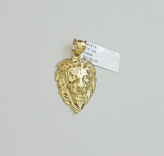 Real 10k Yellow Gold Pendant Lion Head Charm 2'' Inch For Mens's 10KT Gold / AS
