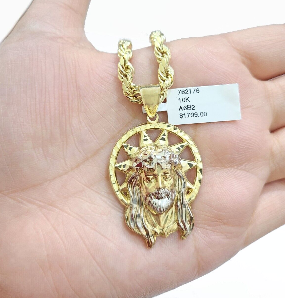 Real 10k Gold Rope Chain Pendant Set 6mm 26" Necklace &Star Jesus Head Charm Men